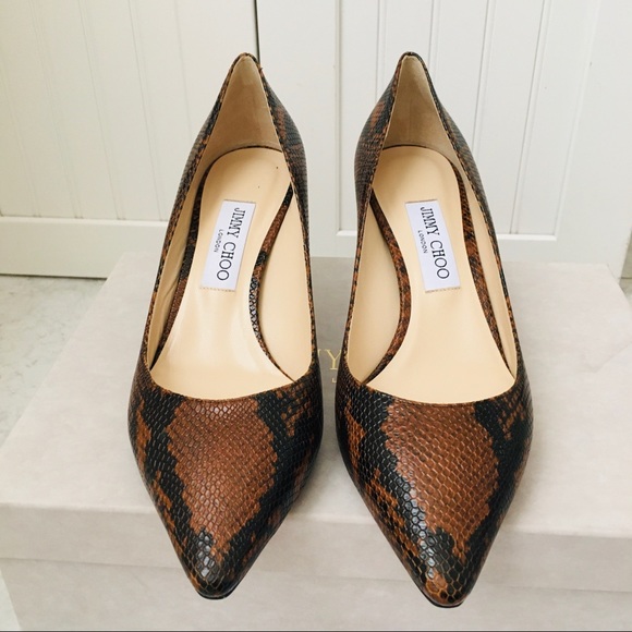 Jimmy Choo ROMY 60 CUOIO Snake Printed Leather Women’s Heels Pumps - Picture 4 of 16